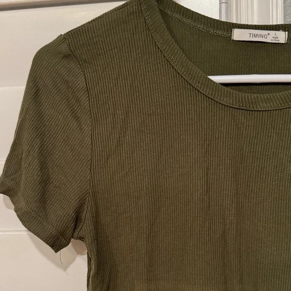 Timing Olive Green Ribbed Short Sleeve Tee - Picture 4 of 6